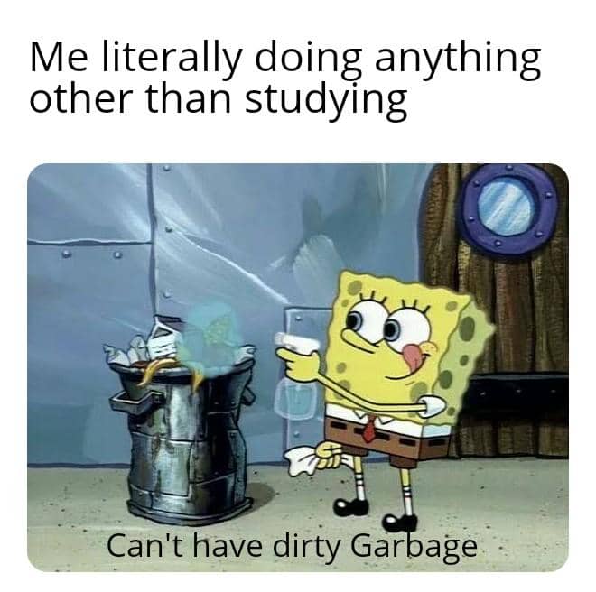 meme SpongeBob membersihkan tempat sampah
