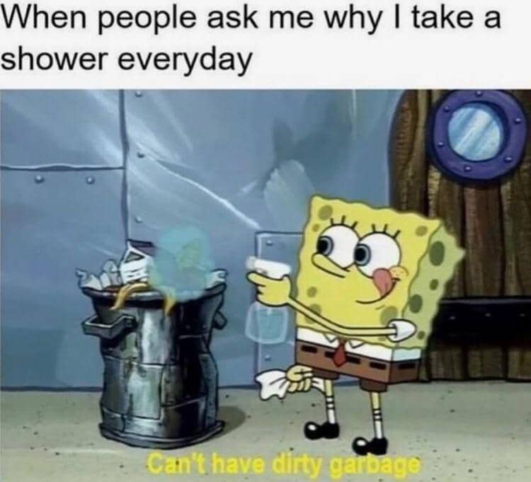 meme SpongeBob membersihkan tempat sampah