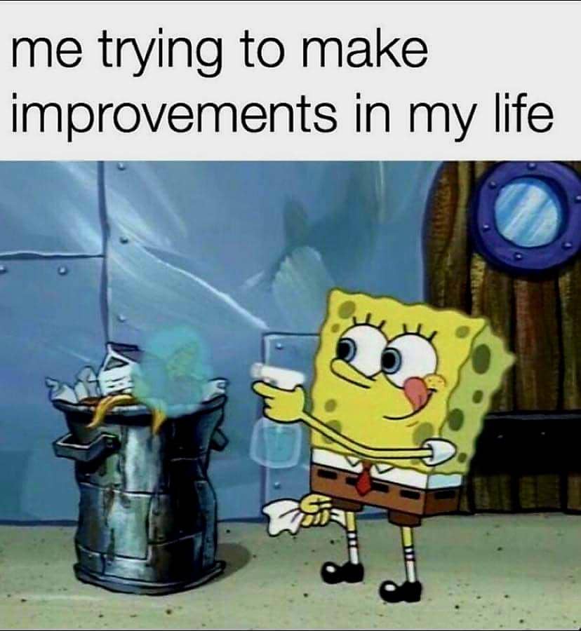meme SpongeBob membersihkan tempat sampah