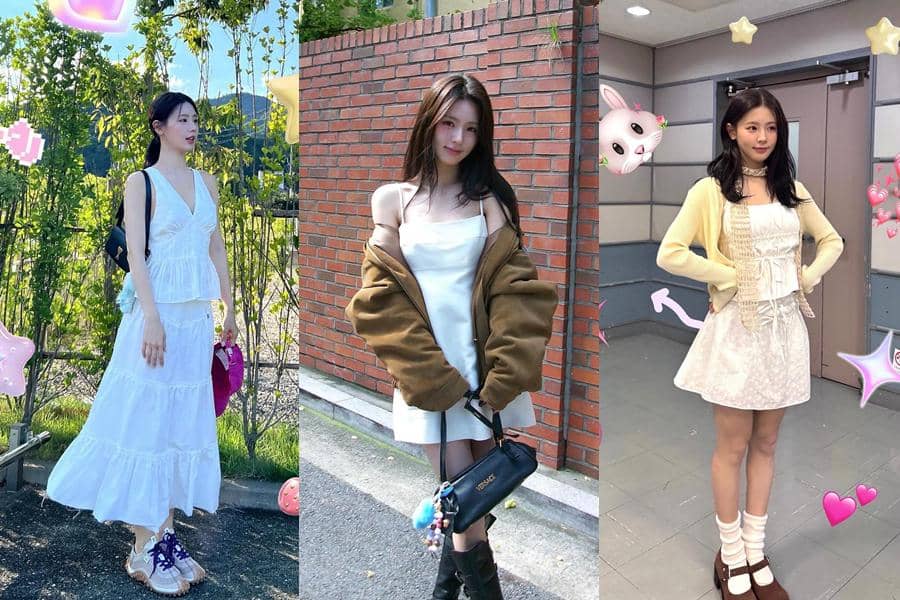 mix and match outfit serba putih ala Miyeon i-dle