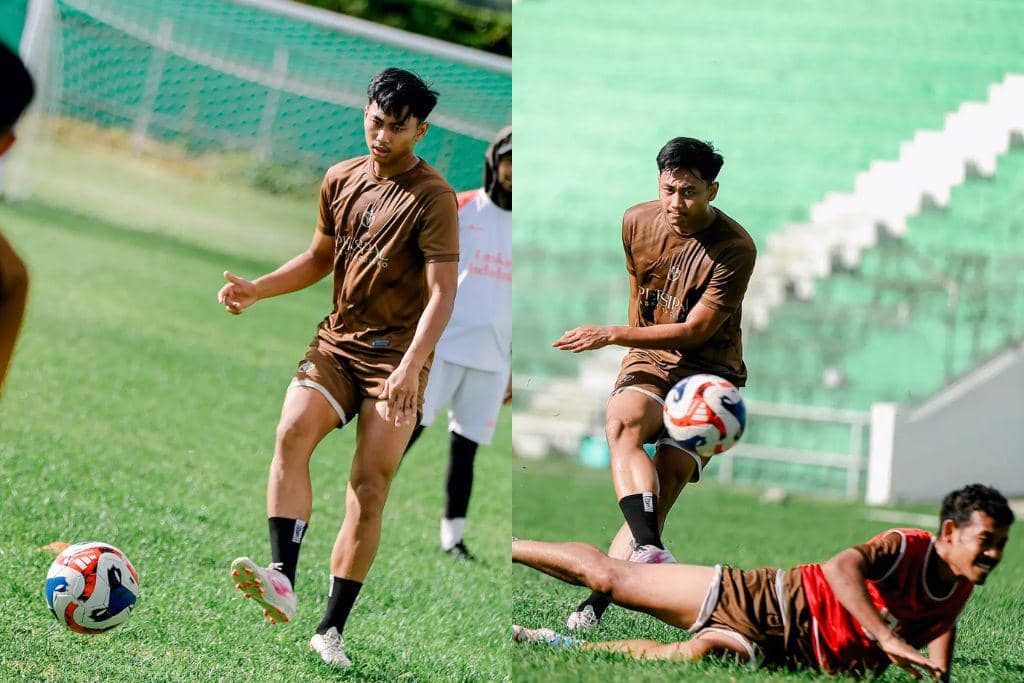 Pemain pinjaman PSM Makassar, Arham Darmawan, dalam sesi latihan bersama Persipal Palu pada 16 Januari 2026.