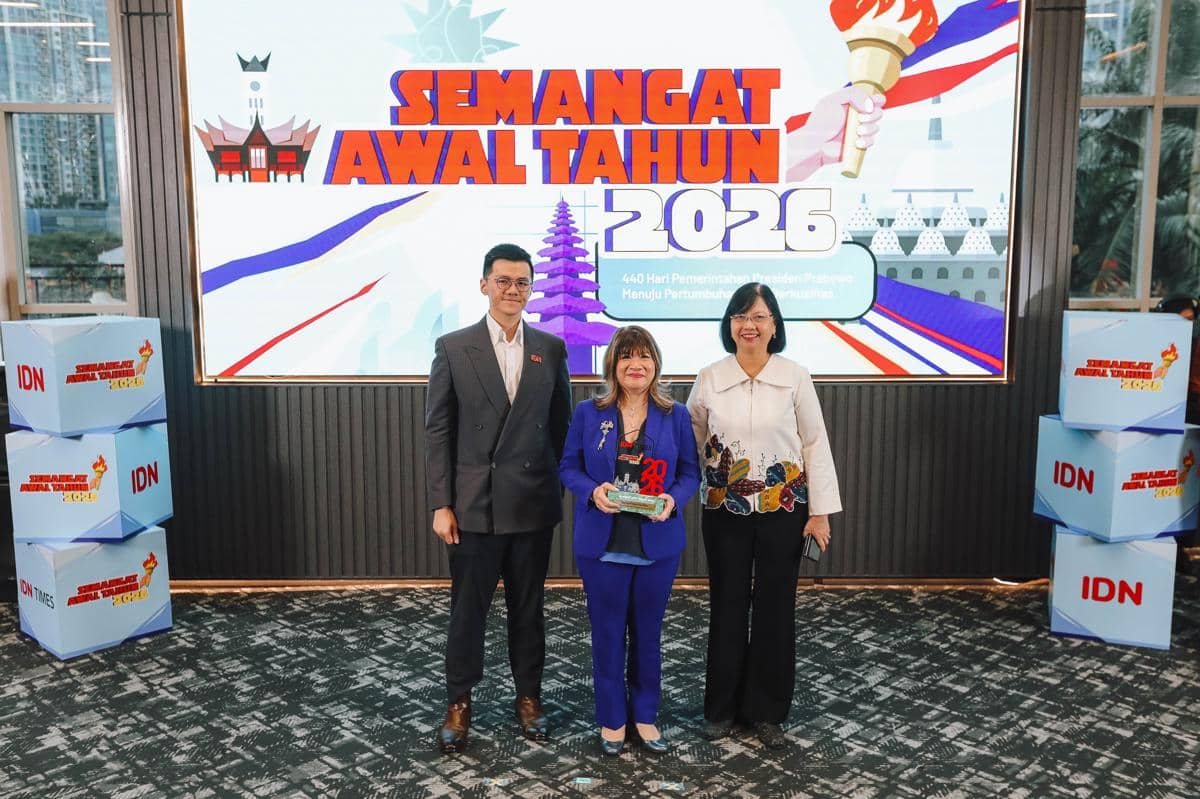 Chairperson of the Indonesian Employers’ Association (APINDO) Shinta Widjaja Kamdani dalam penghargaan Inspiring Newsmaker 2025 pada acara SAT 2026.