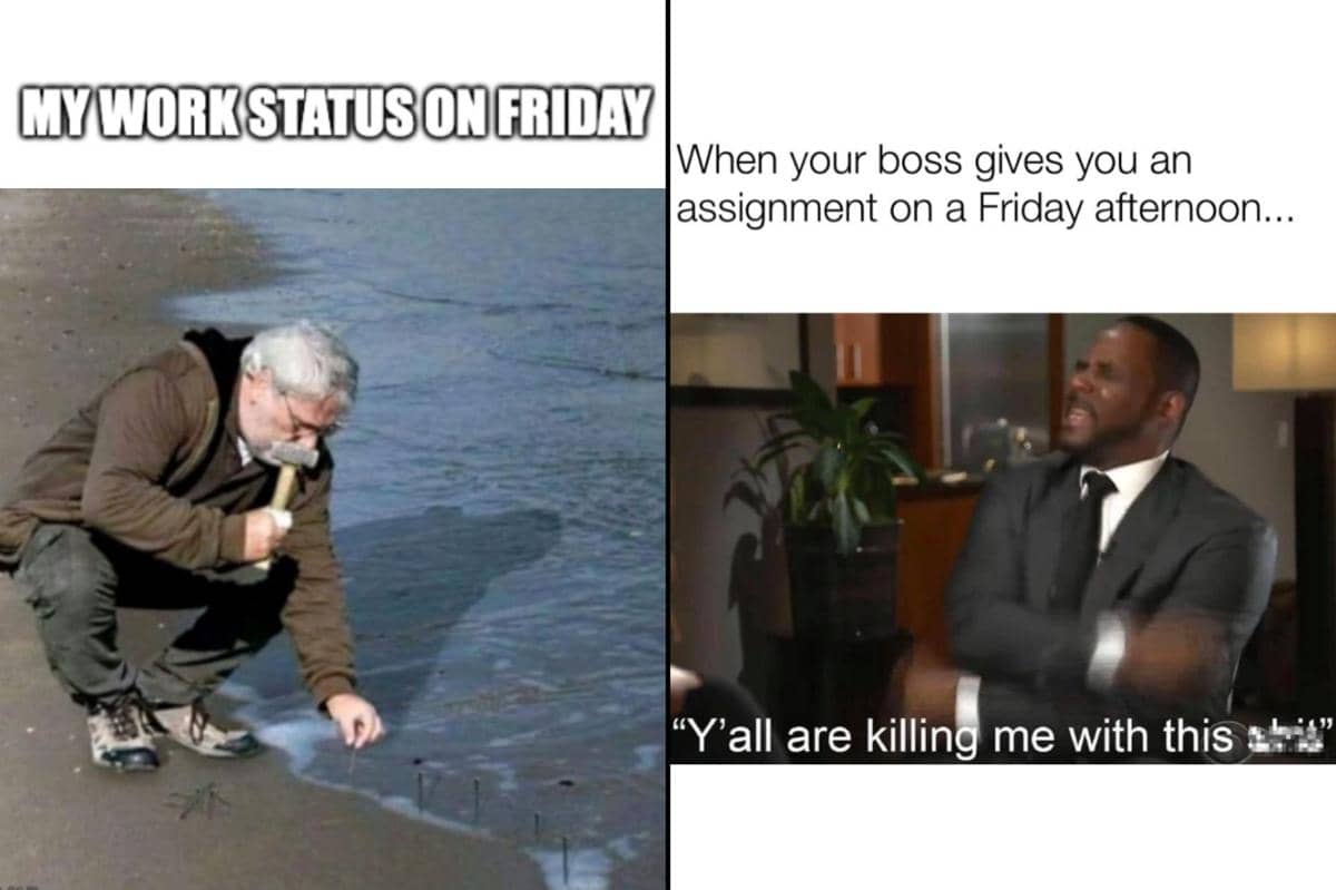 kolase meme kerja di hari jumat