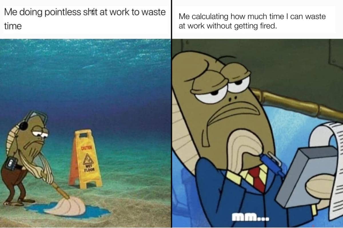 meme momen buang-buang waktu di tempat kerja 