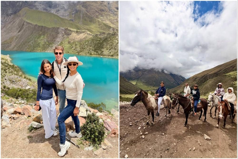 Keluarga Indah Kalalo berkuda di tepi Danau Humantay