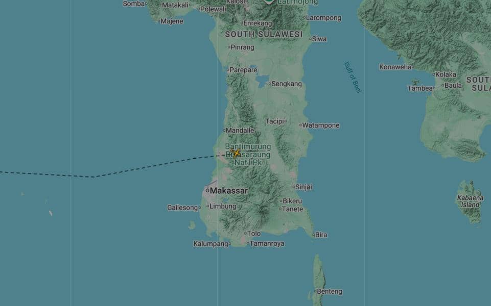 Posisi terakhir pesawat Indonesia Air Transport nomor penerbangan PK-THT, yang terekam aplikasi Flightradar24. (Tangkapan layar flightradar24.com)