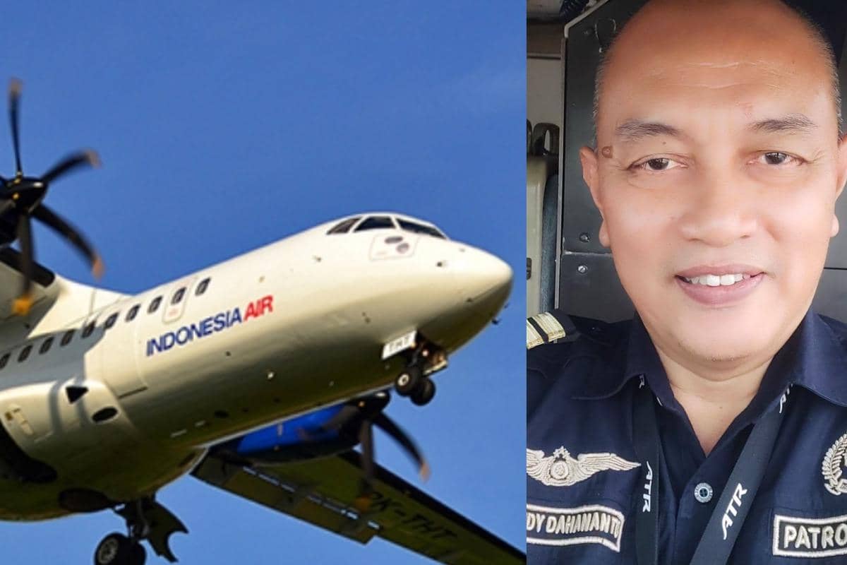 Kolase foto pesawat ATR 42-500 Indonesia Air Transport dan pilot Kapten Andy Dahananto. (dok. indonesia-air.com/FB: Andy Dahananto)