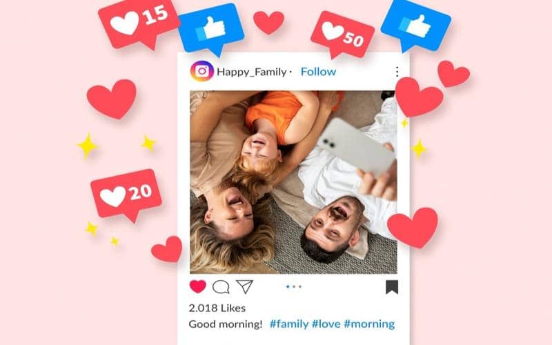 ilustrasi hashtag di unggahan foto Instagram