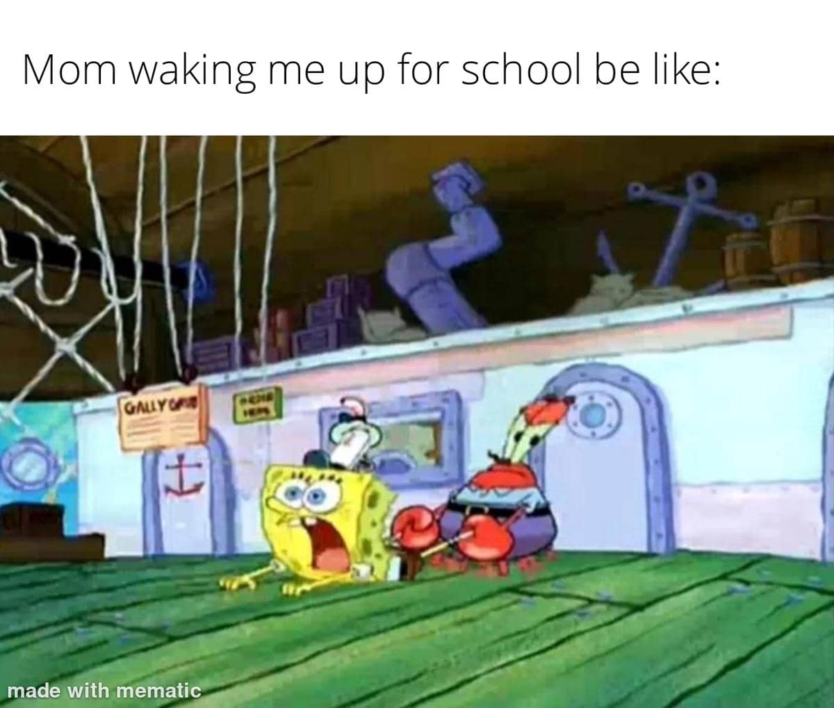 meme SpongeBob tentang hal yang biasa terjadi pagi hari