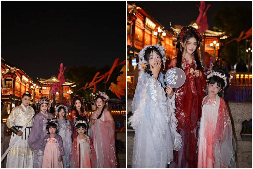 Sarwendah dan keluarga pakai busana dan make up hanfu.