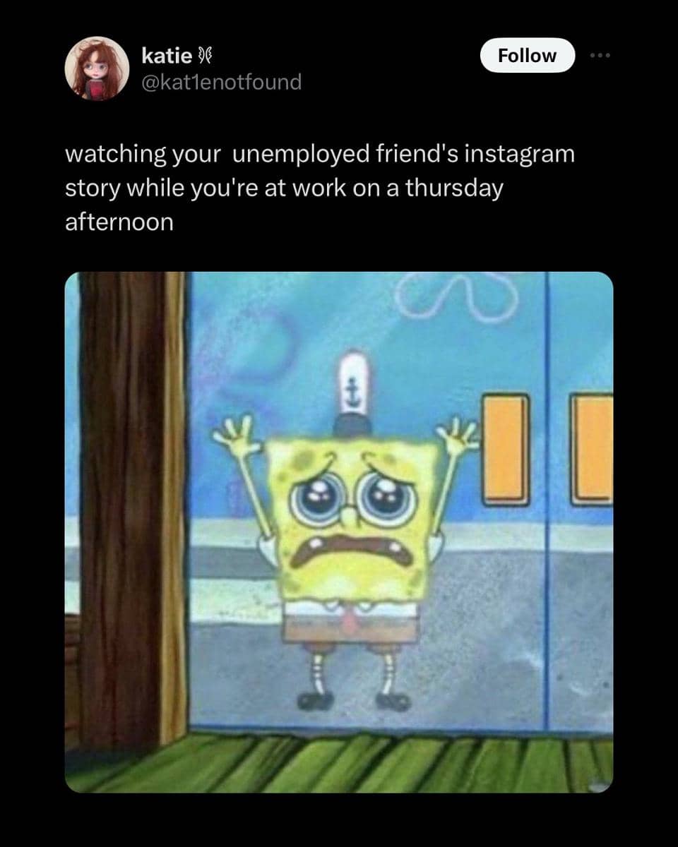 meme SpongeBob tentang teman pengangguran