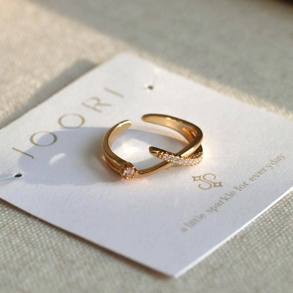 JOORI cincin wanita gold plated crystal adjustable