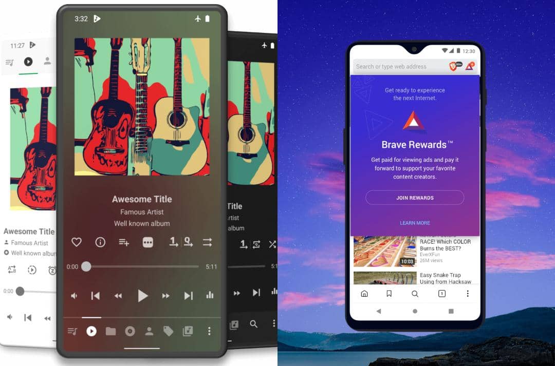 ilustrasi aplikasi Musicolet dan Brave Browser