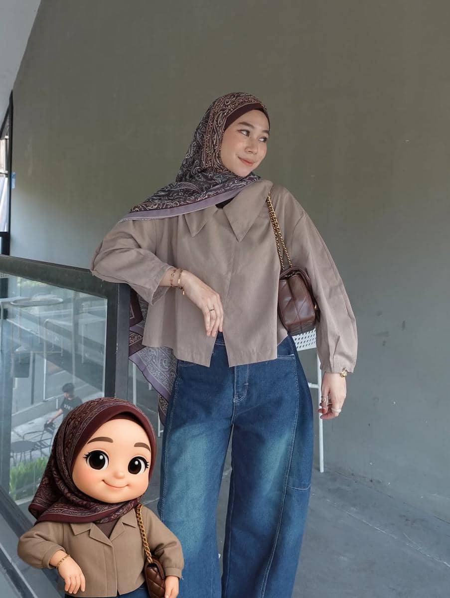 ide mix and match celana baggy jeans ala Fitri Hasiani
