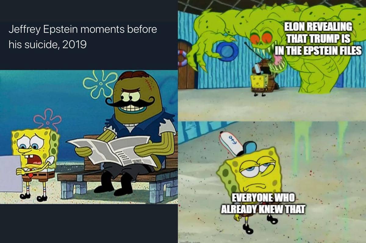 meme SpongeBob tentang Epstein files