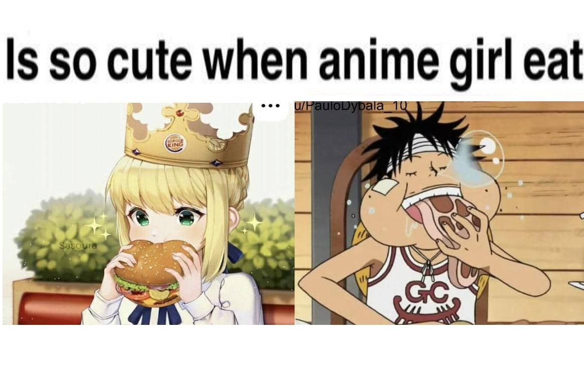 meme cewek anime lagi makan