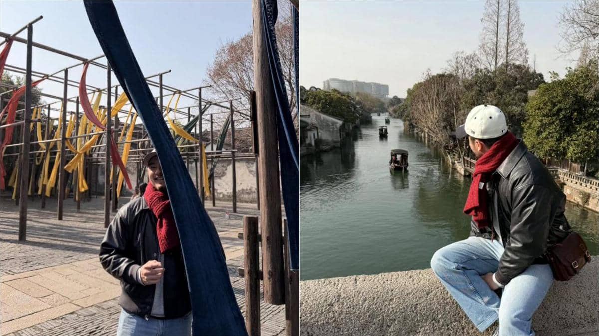 Bryan Domani jalan-jalan di Wuzhen, Zhejiang.