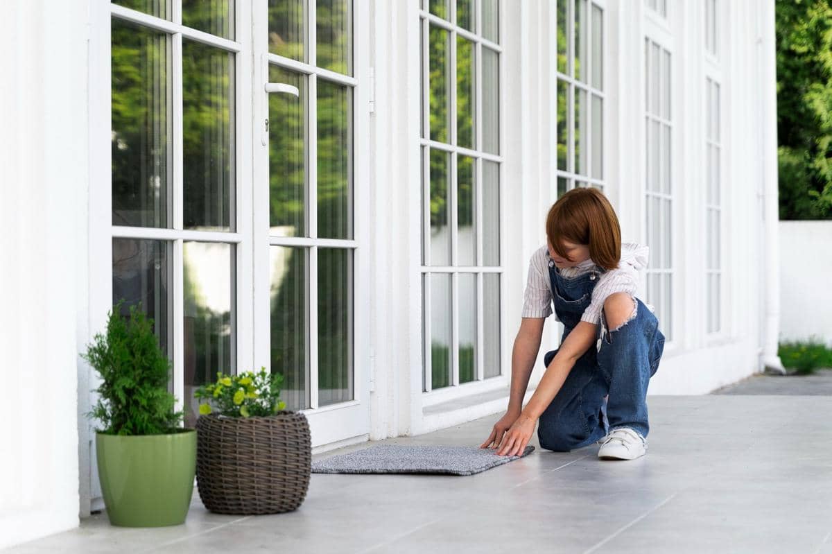 ilustrasi perempuan meletakkan keset