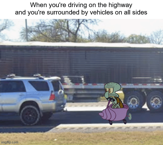 meme Squidward naik mobil kerang