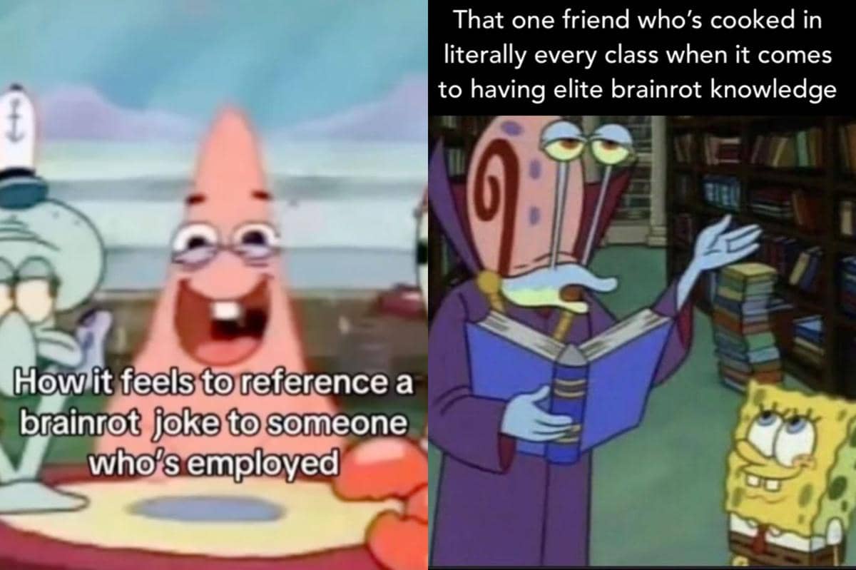 meme SpongeBob tentang brain rot 