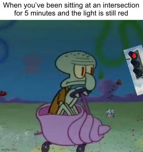 meme Squidward naik mobil kerang