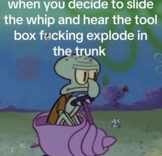 meme Squidward naik mobil kerang