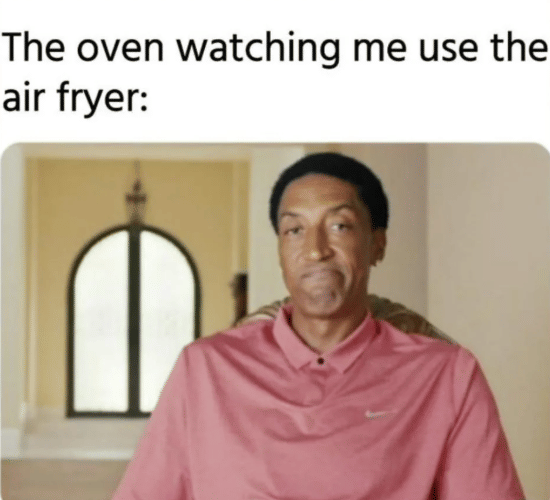 meme SpongeBob tentang air fryer