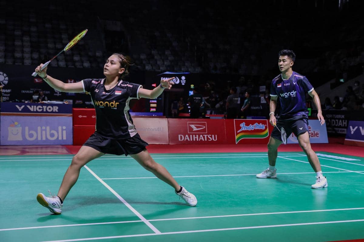 Dejan/Bernadine saat tampil di Indonesia Masters 2026.