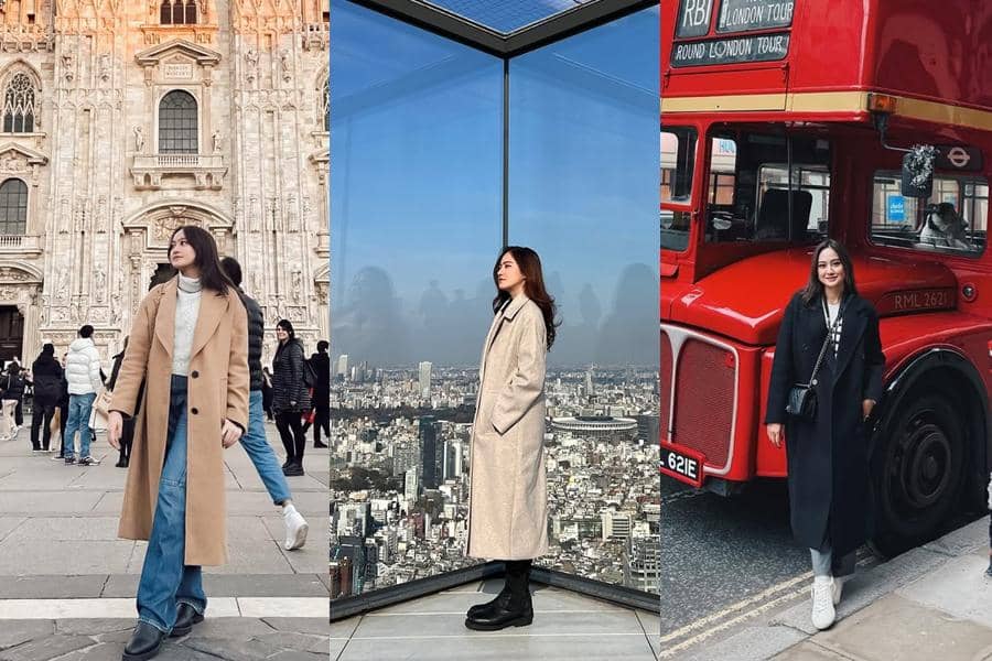 padu padan long coat ala Salshabilla Adriani