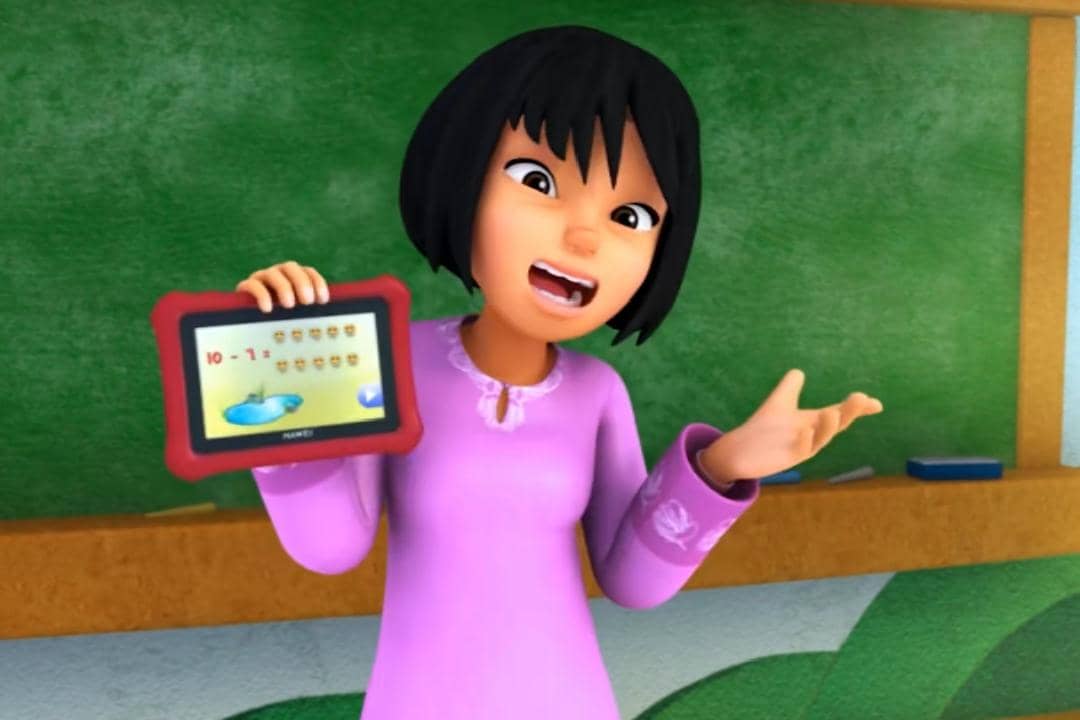 belajar berhitung di tablet pendidikan aktivitas pembelajaran di sekolah upin ipin