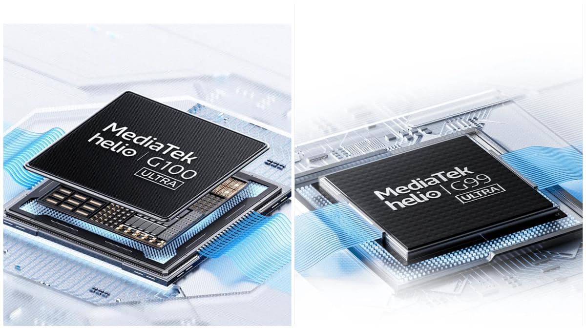 ilustrasi prosesor MediaTek Helio G100 Ultra (kiri) dan MediaTek Helio G99 Ultra (kanan) 