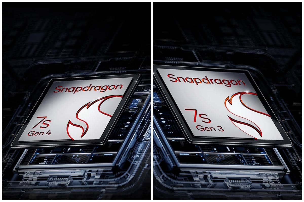 ilustrasi prosesor Qualcomm Snapdragon 7s Gen 4 (kiri) dan Qualcomm Snapdragon 7s Gen 3 (kanan)
