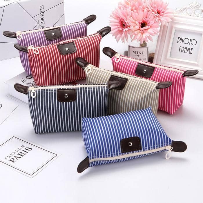 Tas Pouch Kosmetik Makeup Anti Air Waterproof Motif Garis Warna 