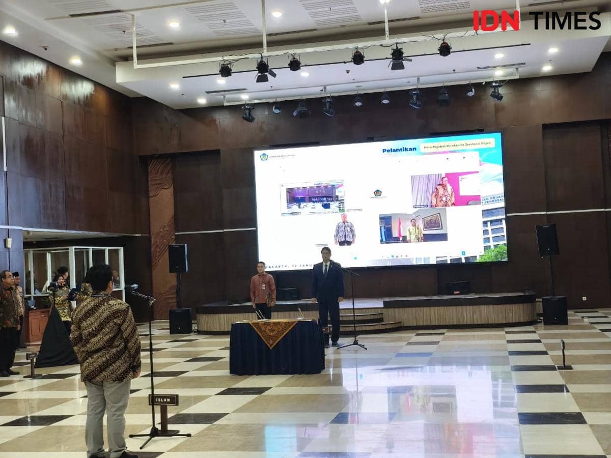 Menteri Keuangan Purbaya Yudhi Sadewa melantik empat pejabat baru di lingkungan Kantor Wilayah Direktorat Jenderal Pajak (Kanwil DJP) Jakarta Utara. (IDN Times/Triyan).
