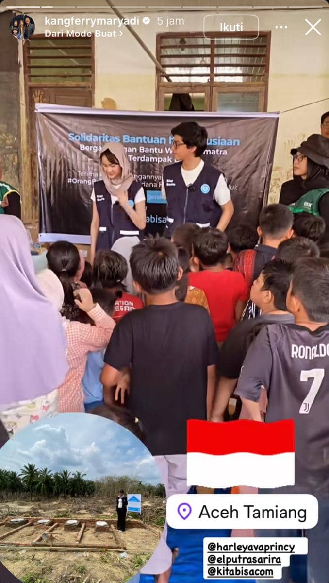 potret El Putra dan Leya Princy salurkan bantuan ke Aceh Tamiang