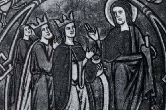 ilustrasi Raja Haakon IV dari Norwegia, Ratu Margrete Schooldaughter, dan putra mereka