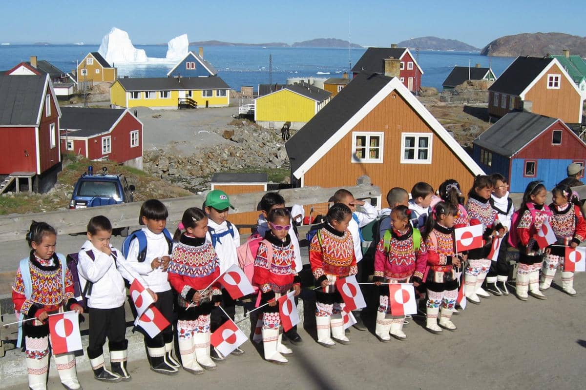 anak sekolah di Sekolah Prinsesse Margrethe di Upernavik, Greenland