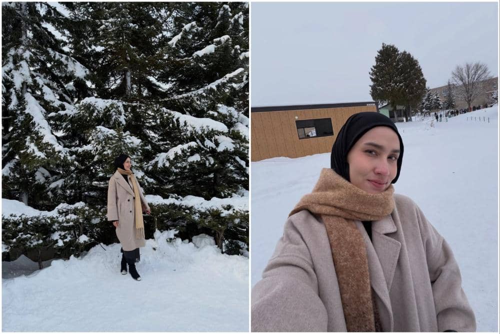 Dwi Handayani menikmati salju di Ningle Terrace.