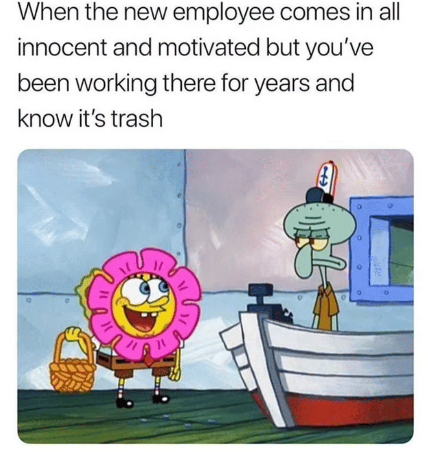 meme menemani karyawan baru 
