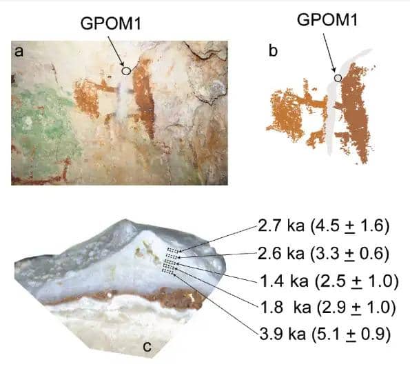 Penemuan seni cadas berupa cap tangan manusia berusia setidaknya 67.800 tahun di situs Leang Metanduno, Pulau Muna, Sulawesi Tenggara. (Dok. BRIN)
