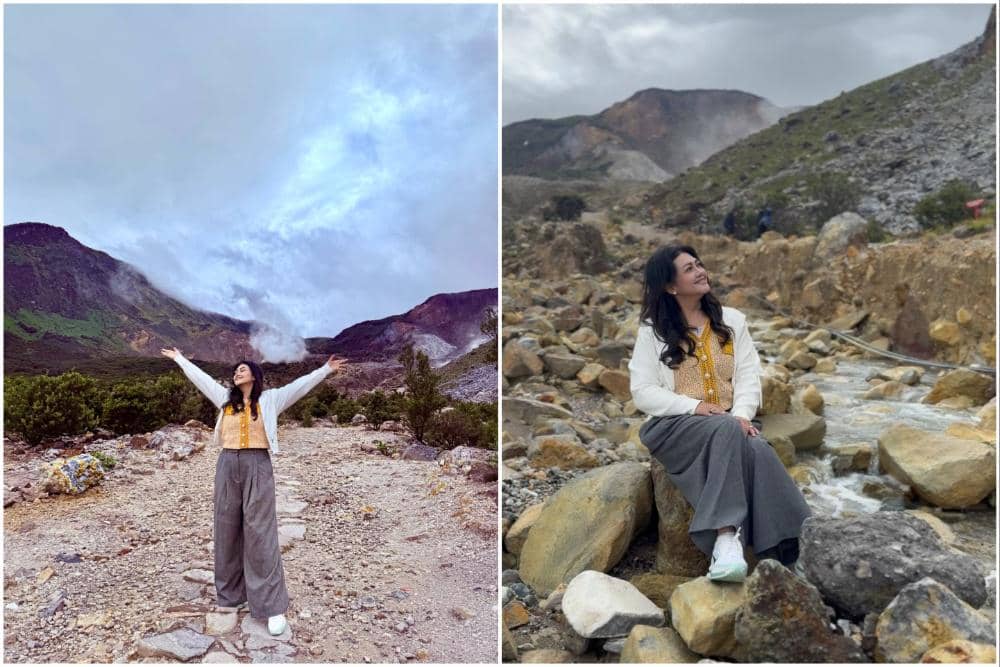 Bella Saphira menikmati keindahan Gunung Papandayan