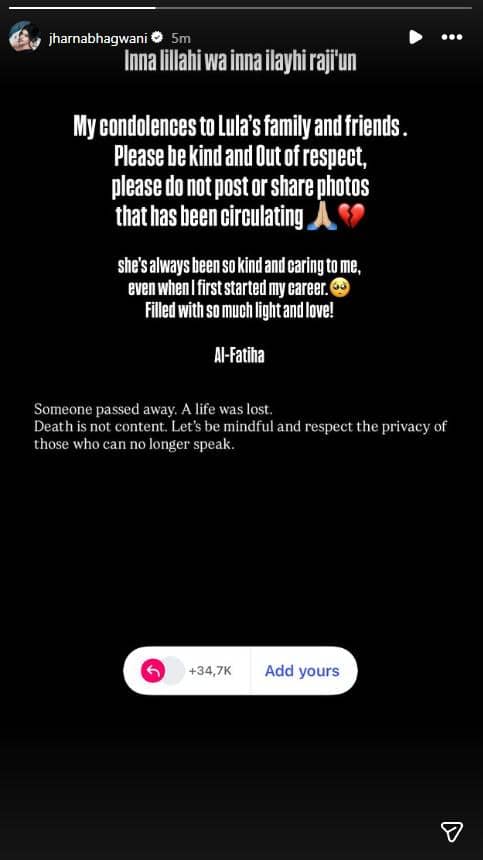 ucapan belasungkawa untuk Lula Lahfah