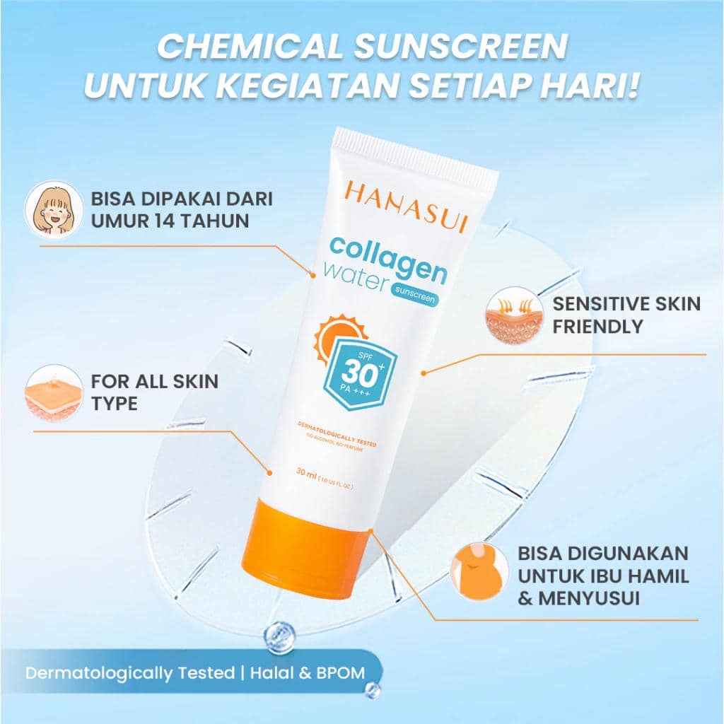 Hanasui Collagen Water Sunscreen SPF 50 (shopee.co.id/Hanasui Official Shop)