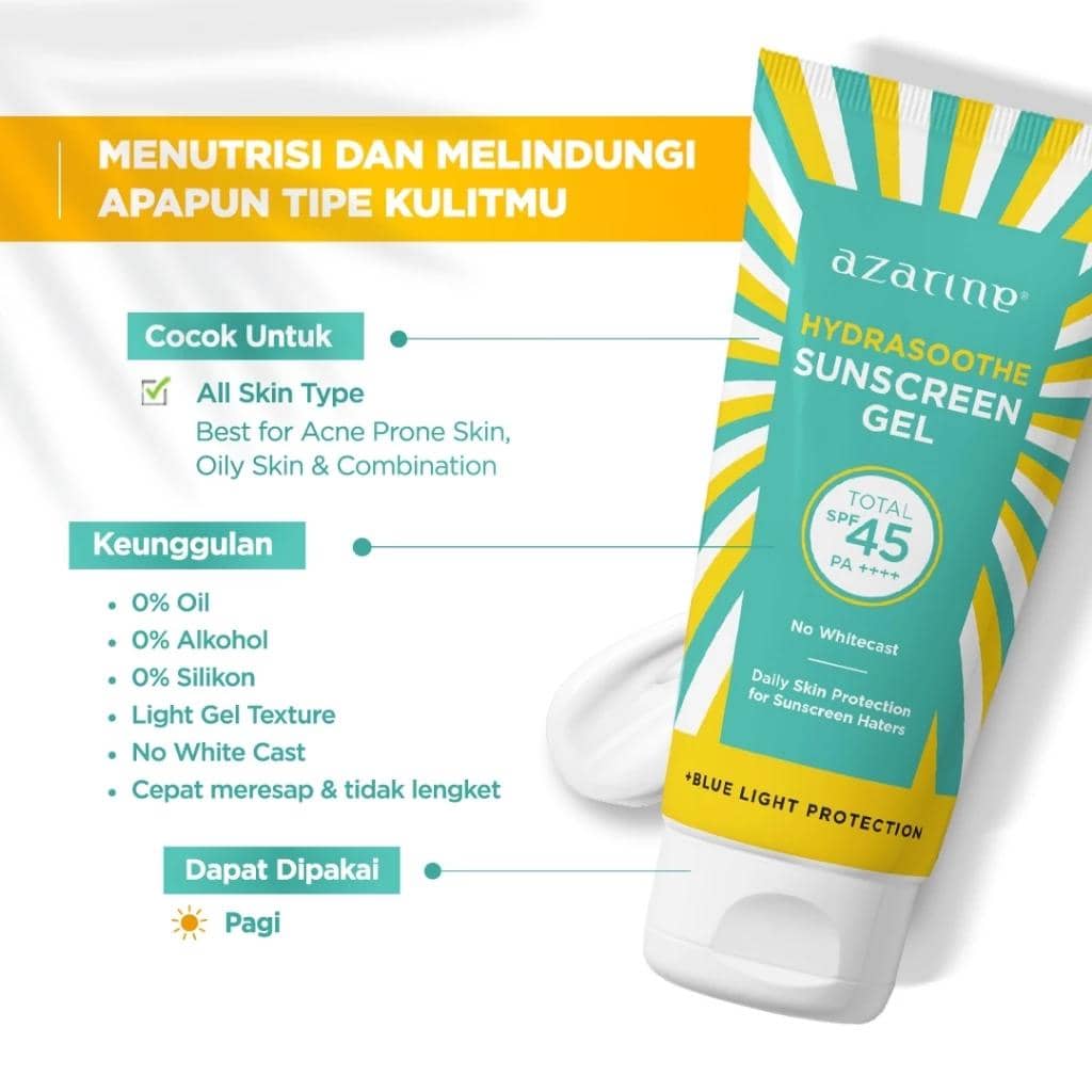 Azarine Hydrashoothe Sunscreen Gel SPF 45 (shopee.co.id/Azarine Cosmetic Official Shop)