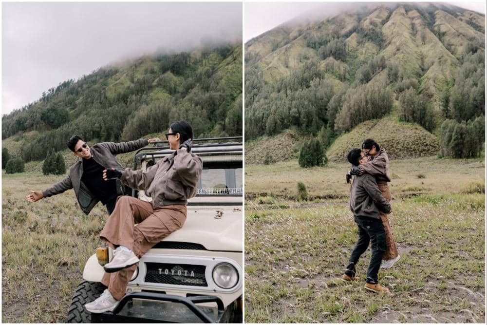 Glenca Chysara dan Rendi Jhon liburan di Gunung Bromo.