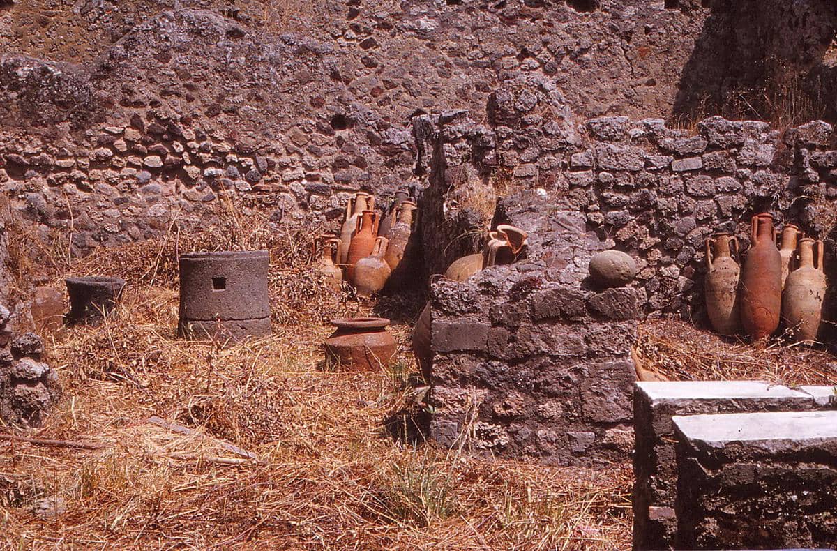 Arkeologis dari kota Romawi kuno Pompeii, yang secara khusus diidentifikasi sebagai Taberna Phoebi atau area toko roti. 