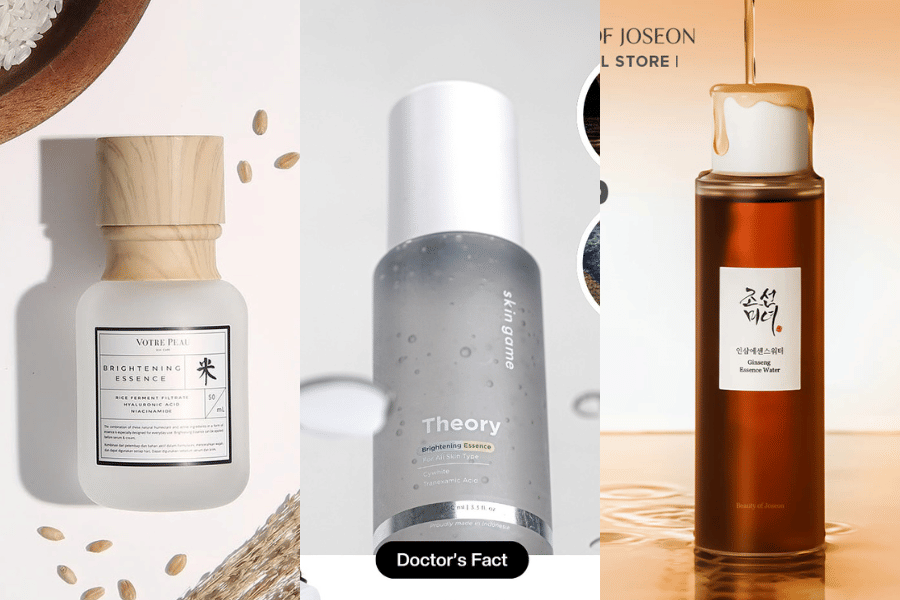 Votre Peau Brightening Essence l Skin Game Theory Brightening Essence l Beauty of Joseon Ginseng Essence Water. (instagram.com/votre_peau l instagram.com/skingameofficial, shopee.co.id/Beauty Of Joseon Official Store)