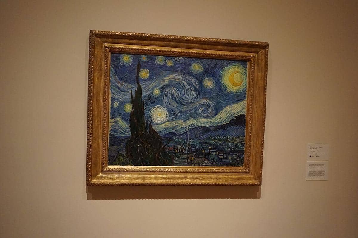 Lukisan cat minyak terkenal karya Vincent van Gogh, The Starry Night , yang dipamerkan di Museum of Modern Art (MoMA) di Kota New York. 