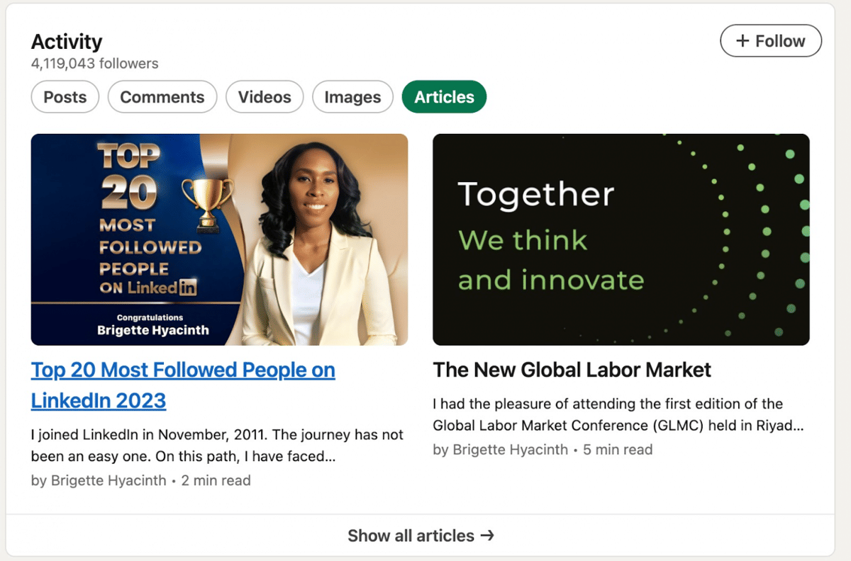 contoh postingan Linkedln berupa Linkedln Articles