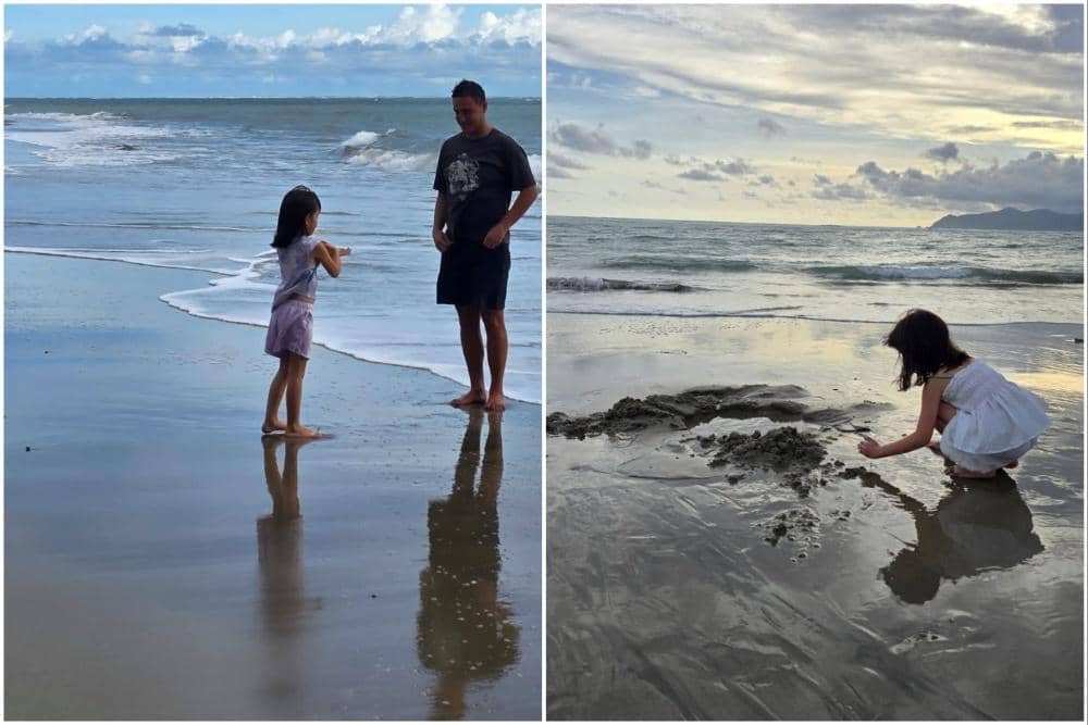 Hamish Daud dan Zalina main di pantai